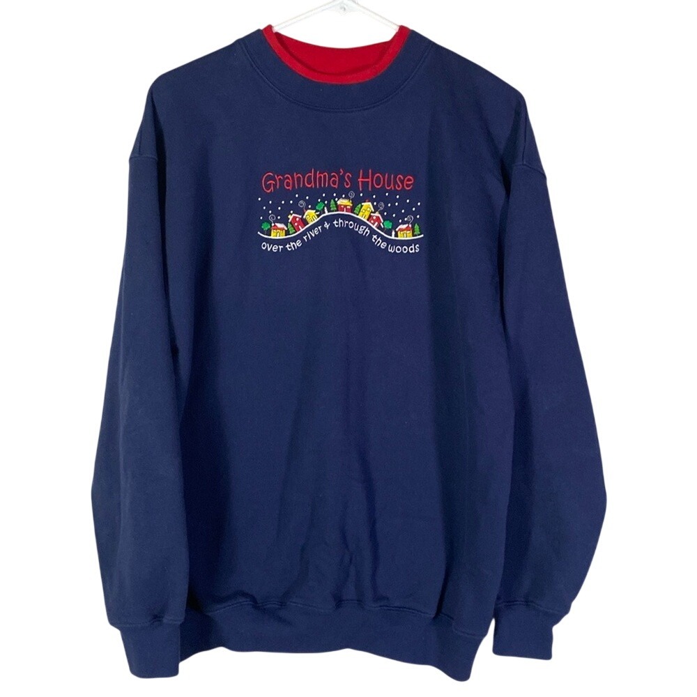 Double collar holiday crewneck sweatshirt grandmas house women's size large